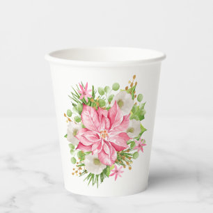 Christmas Poinsettia Holiday Floral Paper Cups