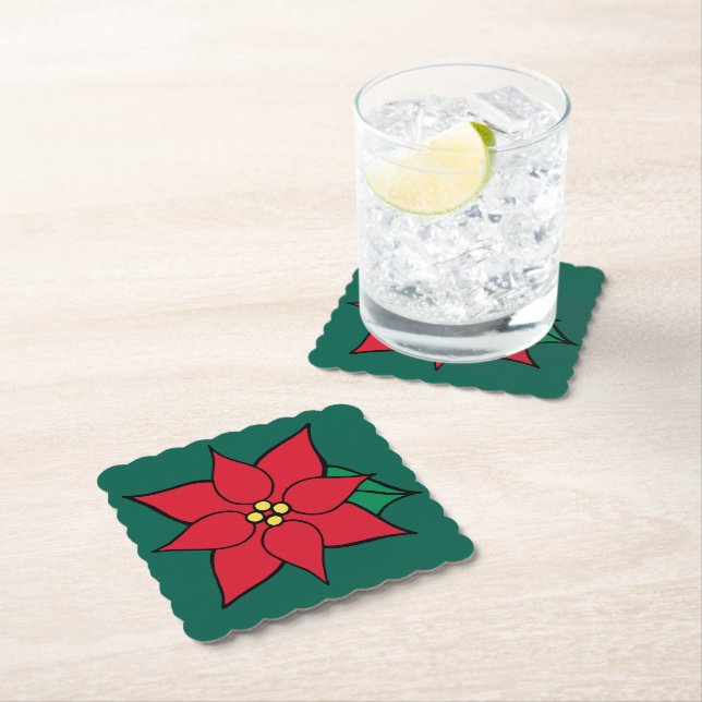 Christmas Poinsettia Holiday Paper Coasters  (Insitu)