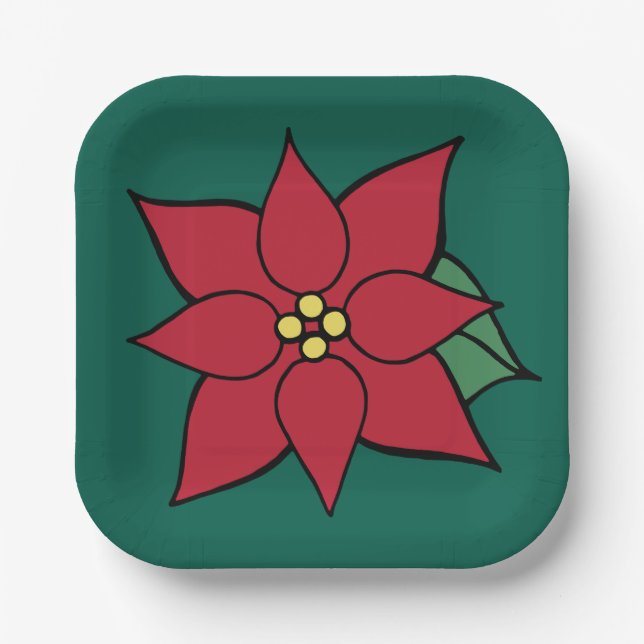 Christmas Poinsettia Holiday Paper Plates (Front)
