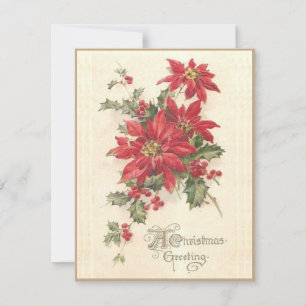 Christmas Poinsettia Holly Vintage Red Holiday