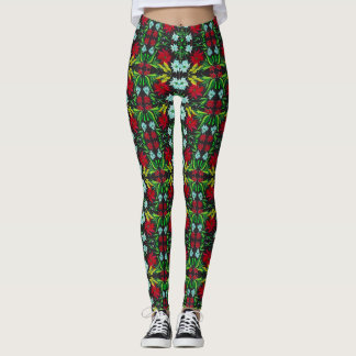 Christmas Poinsettia Leggings Women's Stretch