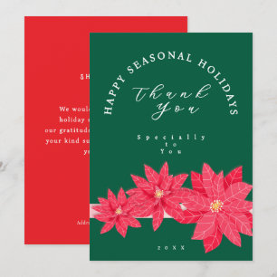 Christmas Poinsettia Logo Qrcode Green Thank You Card