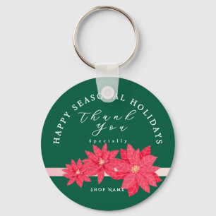 Christmas Poinsettia Logo Qrcode Red Green Key Ring