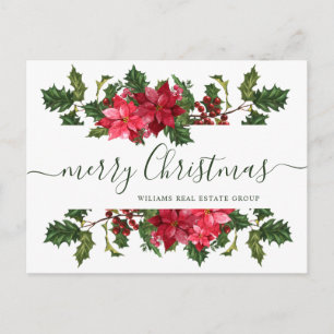 Christmas Poinsettia Mistletoe Corporate Greeting Holiday Postcard