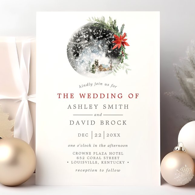 Christmas Poinsettia  Moon Floral Wedding Invitation (Creator Uploaded)