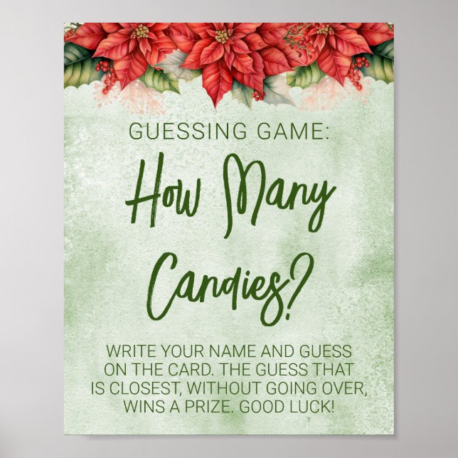 Christmas Poinsettia Neutral Baby Shower Game Poster (Front)