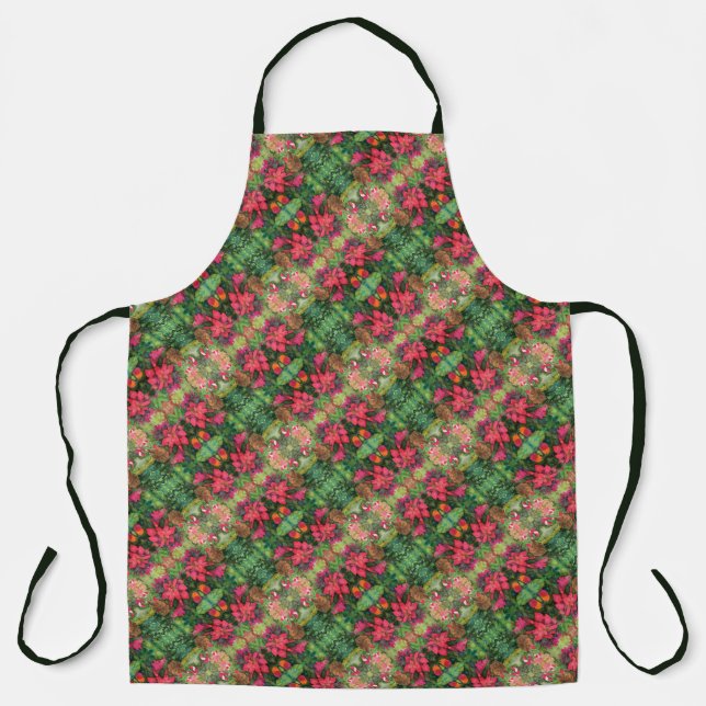 Christmas Poinsettia Original Watercolor Painting Apron (Front)