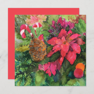 Christmas Poinsettia Original Watercolor Painting Card