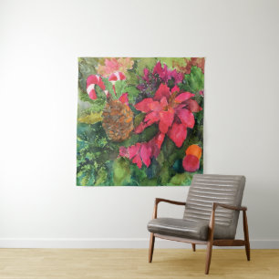 Christmas Poinsettia Original Watercolor Painting Tapestry
