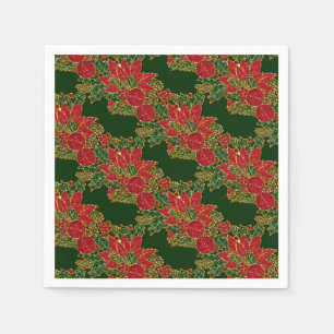 Christmas Poinsettia-PAPER PARTY NAPKINS-Green Napkin