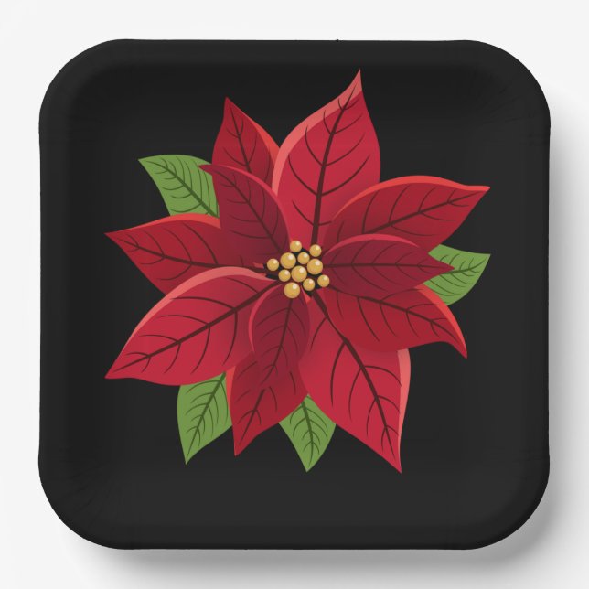 Christmas Poinsettia  Paper Plate (Front)
