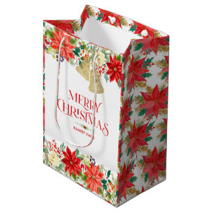 Christmas poinsettia pattern and typography medium gift bag
