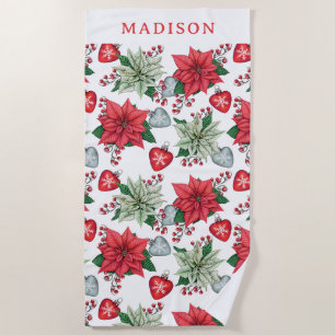 Christmas Poinsettia Pattern Beach Towel