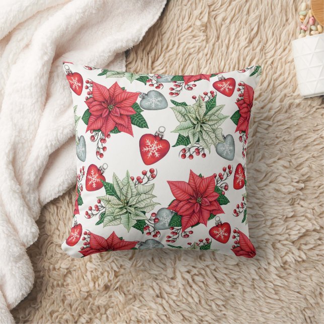 Christmas Poinsettia Pattern Cushion (Blanket)