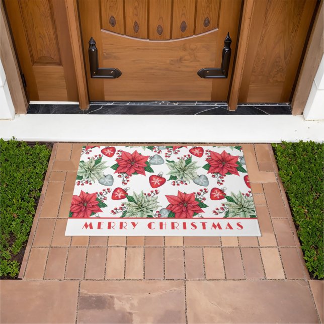 Christmas Poinsettia Pattern Doormat (Outdoor)