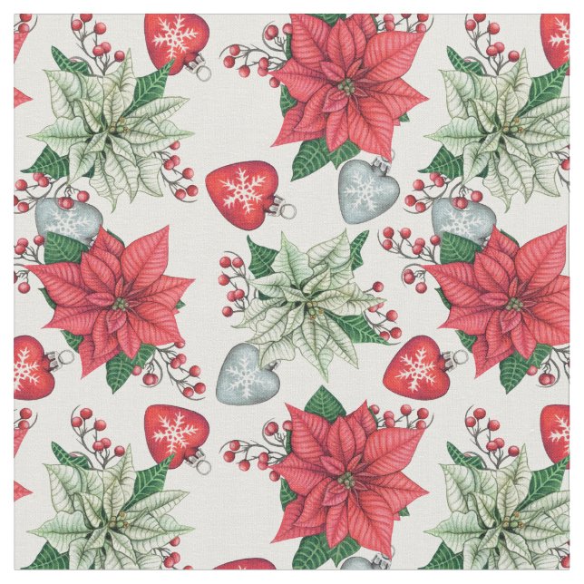Christmas Poinsettia Pattern Fabric (Close Up)
