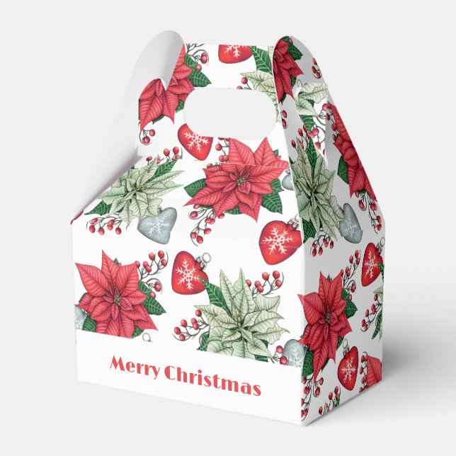 Christmas Poinsettia Pattern Favour Box (Front Side)
