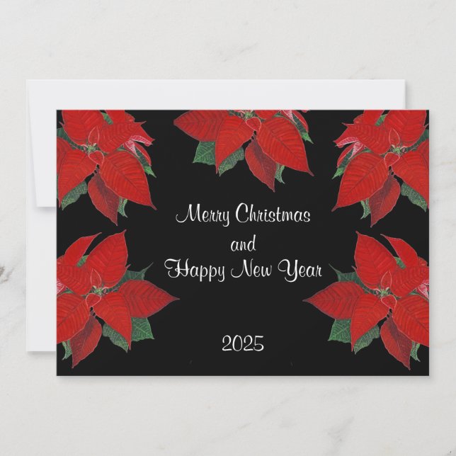 Christmas Poinsettia Pattern Flat Holiday Card (Front)