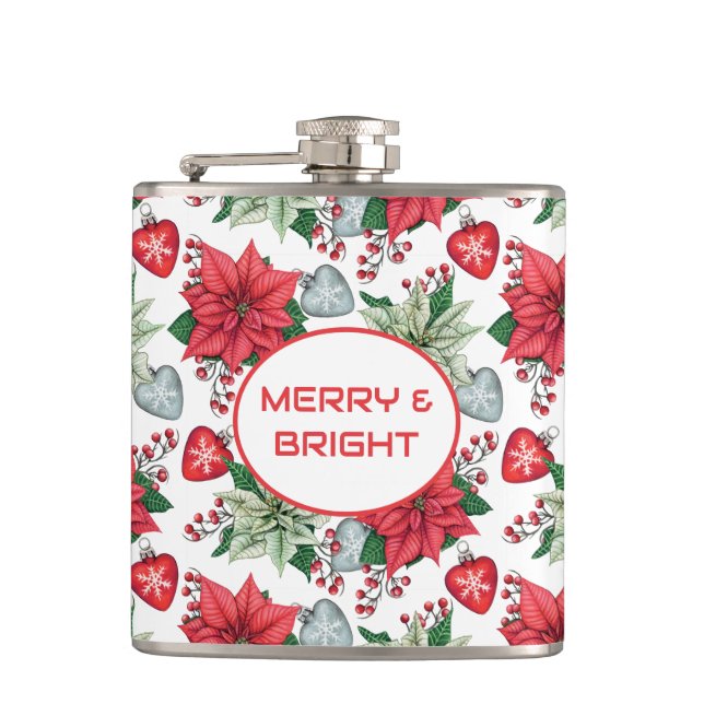 Christmas Poinsettia Pattern Hip Flask (Front)