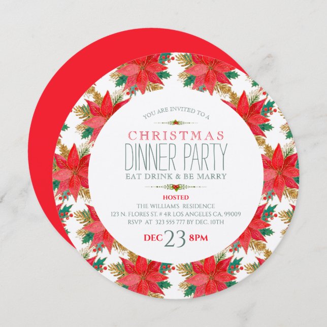 Christmas Poinsettia Pattern Invitation (Front/Back)