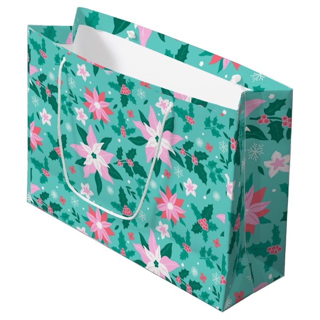 Christmas poinsettia pattern luggage large gift bag (Front Angled)