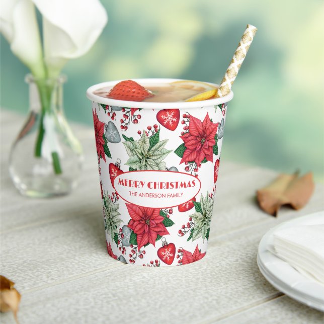 Christmas Poinsettia Pattern Paper Cups (Insitu)