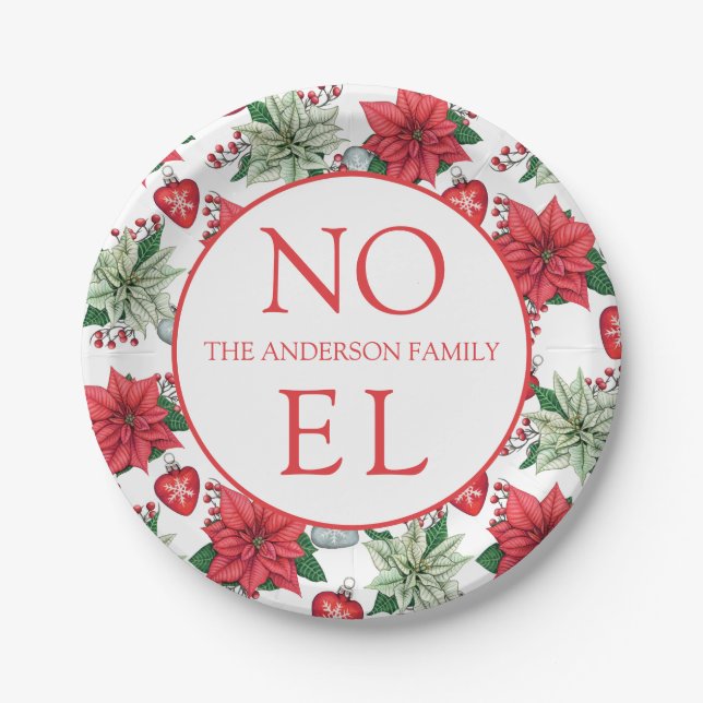 Christmas Poinsettia Pattern Paper Plate (Front)