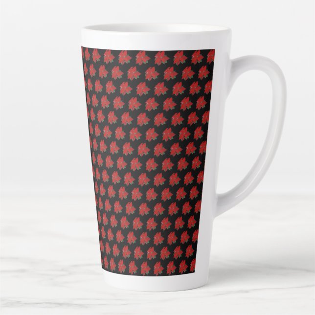 Christmas Poinsettia Pattern Red on Black Latte Mug (Right)