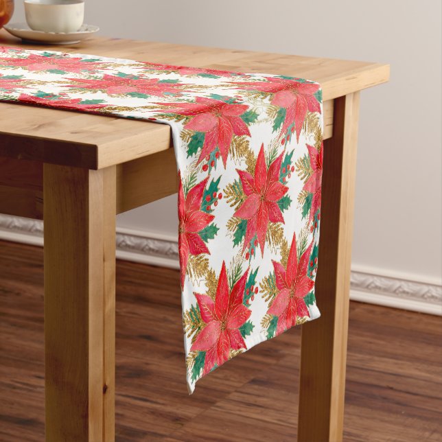 Christmas poinsettia pattern short table runner (In Situ)