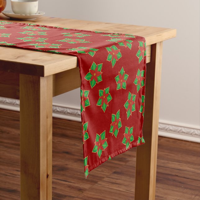 Christmas Poinsettia Pattern Short Table Runner (In Situ)