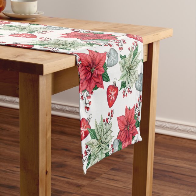 Christmas Poinsettia Pattern Short Table Runner (In Situ)