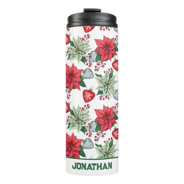 Christmas Poinsettia Pattern Thermal Tumbler (Front)