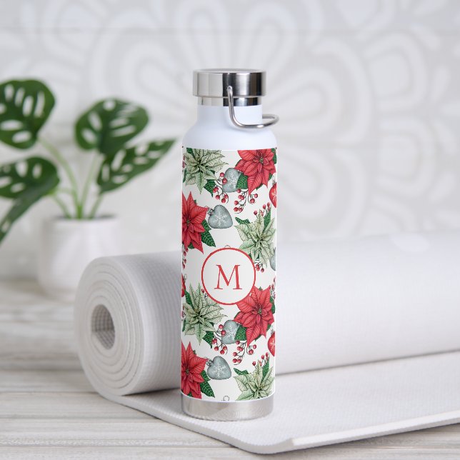 Christmas Poinsettia Pattern Water Bottle (Yoga)
