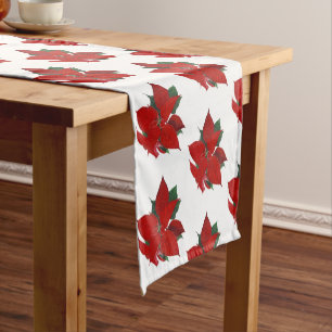 Christmas Poinsettia Pattern Watercolor Short Table Runner