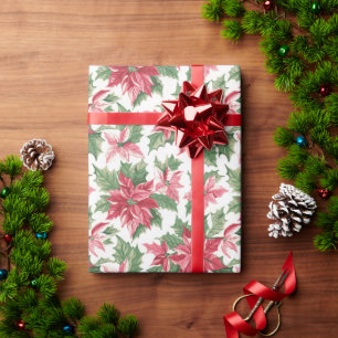 Christmas Poinsettia Pattern With Red, Pink, Green Wrapping Paper