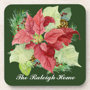 Christmas Poinsettia Pine Cone Gift Personalised Coaster