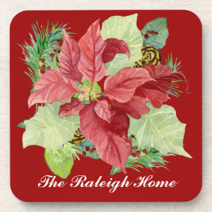 Christmas Poinsettia Pine Cone Gift Personalised Coaster