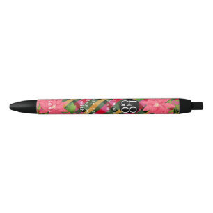 Christmas Poinsettia Plaid Business Logo Gift Black Ink Pen