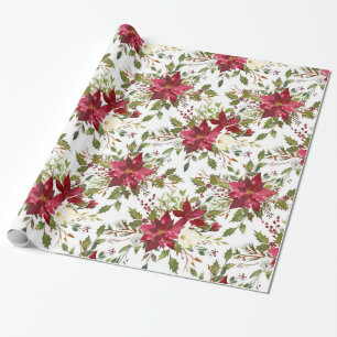 Christmas Poinsettia Red Elegant Holiday Floral Wrapping Paper