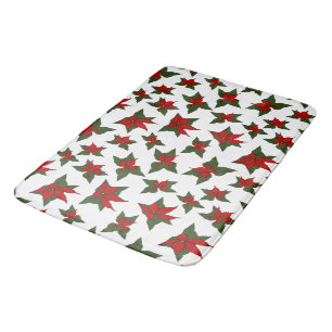 Christmas poinsettia red floral pattern bath mat