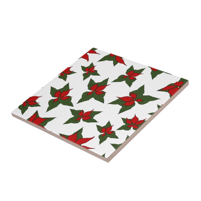 Christmas poinsettia red floral pattern ceramic tile (Side)