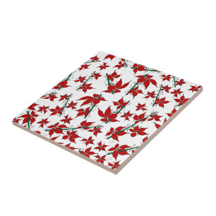 Christmas poinsettia red floral pattern ceramic tile