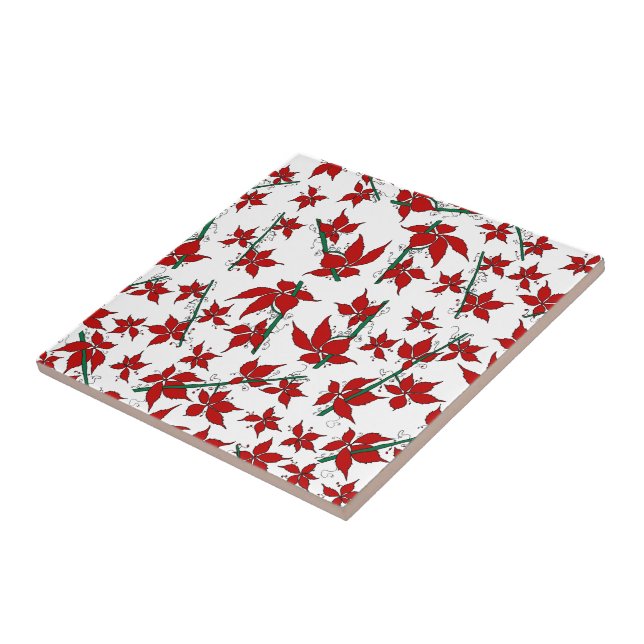 Christmas poinsettia red floral pattern ceramic tile (Side)