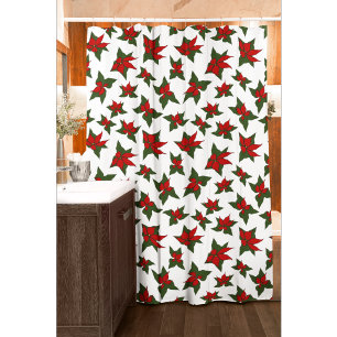Christmas poinsettia red floral pattern shower curtain