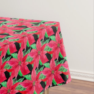 Christmas Poinsettia Red Floral Watercolor Tablecloth