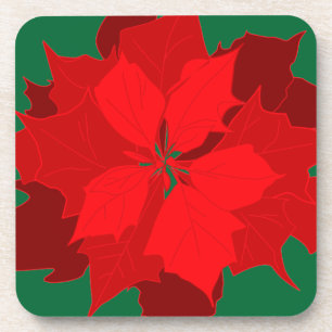 Christmas poinsettia red & green set of 6 coasters