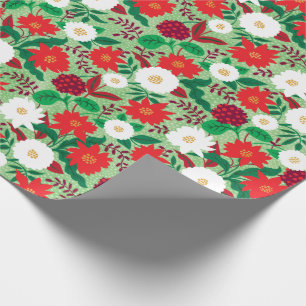 Christmas Poinsettia Red White Floral Monogram Wrapping Paper