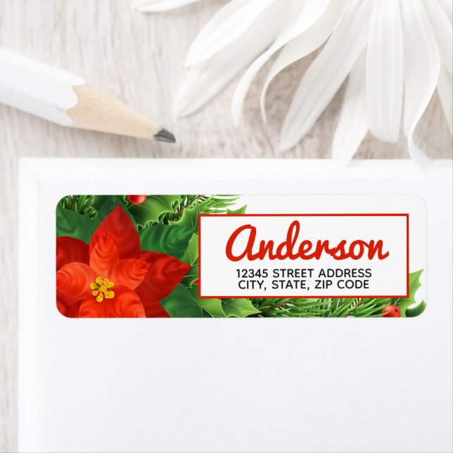 Christmas Poinsettia Return Address Label (Insitu)