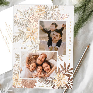 Christmas Poinsettia Splendour Photo Collage Foil Holiday Card