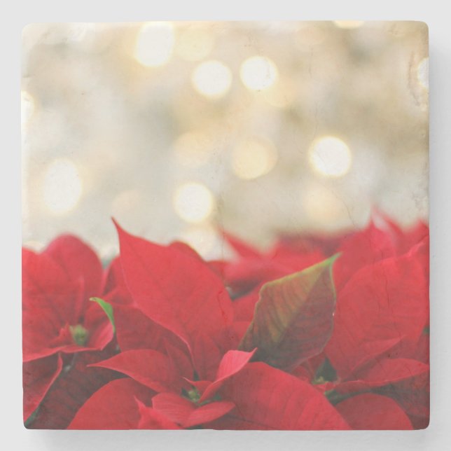 Christmas Poinsettia Stone Coaster (Front)